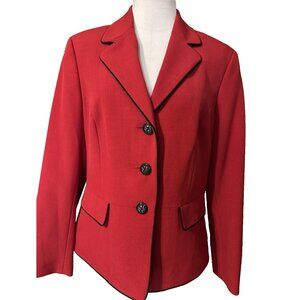 Kasper Suit Jacket Blazer 14 Red Black Trim Classic 3 Button Stretch